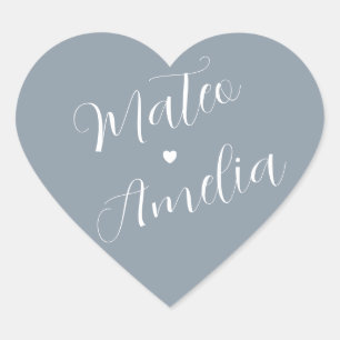 Sticker Cœur Noms des mariés sur un mariage bleu poussiéreux