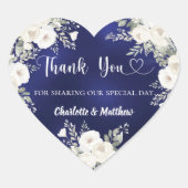 Sticker Cœur Nuit bleue florales blanches cœur merci mariage (Devant)