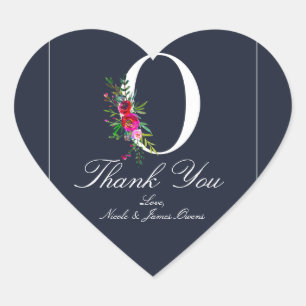 Sticker Cœur O Monogramme Dernier initial bleu Floral Mariage