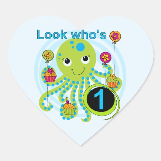 Sticker Cœur Octopus 1er Anniversaire T-shirts et cadeaux (Devant)