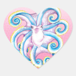 Sticker Cœur Octopus Vitrail rose