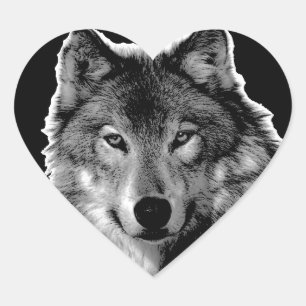 Sticker Cœur Oeuvre de Loup noir et blanc
