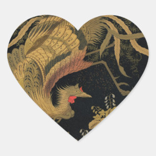 Sticker Cœur Oiseau de coq d'or Classique japonais Antique