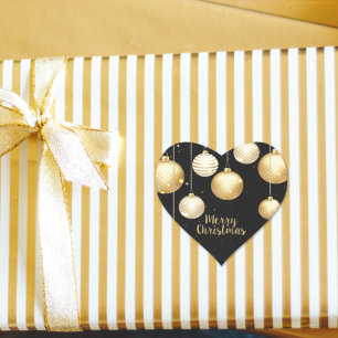 Sticker Cœur Or Baubles ornements de Noël sur Noir