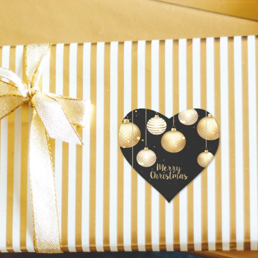 Sticker Cœur Or Baubles ornements de Noël sur Noir