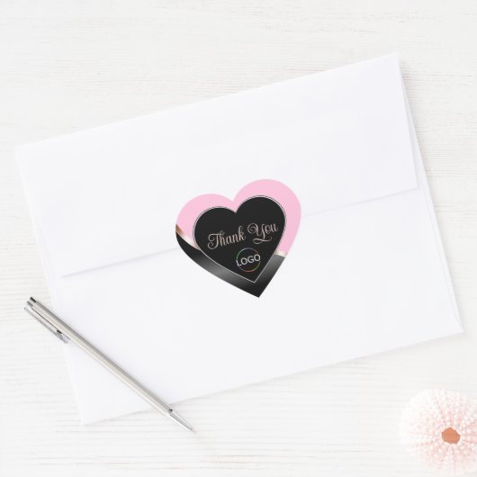 Sticker Cœur Or Rose rose noir ondulé avec logo Merci mignon (Enveloppe)