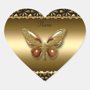 Sticker Coeur Or sur Papillon Or
