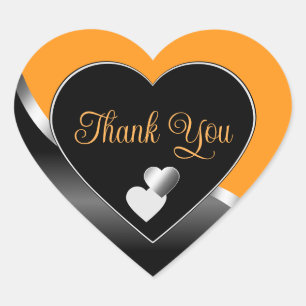 Sticker Cœur Orange Black Cute Hearts et Merci d'argent Wavy