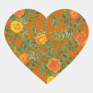 Sticker Cœur Orange et rouille Chute Peony & Rose Floral Mariag