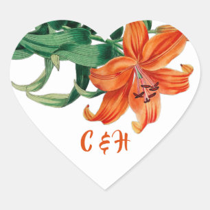 Sticker Cœur Orange Lily Floral Mariage élégant