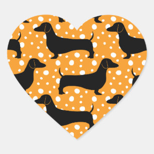 Sticker Cœur Orange Polka Dachshunds