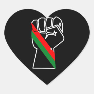Sticker Cœur orgueil noir poing vert rouge pan drapeau africain