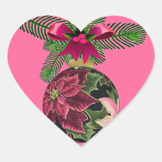 Sticker Cœur Ornement Bourgogne Poinsettia Rétro 50