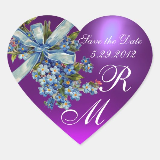 Sticker Cœur OUBLIEZ-MOI NOTES MONOGRAM, MARIAGE PARTI bleu vio (Devant)