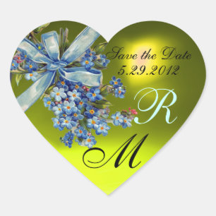 Sticker Cœur OUBLIEZ-MOI NOTES MONOGRAMME, MARIAGE JAUNE bleu