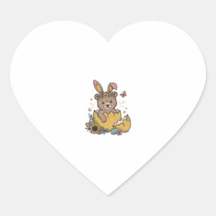 Sticker Cœur Ours de Pâques mignon dans un œuf cassé Vecteur vi