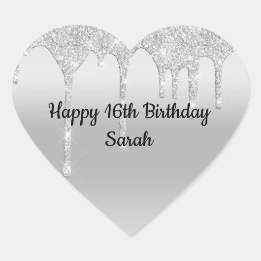 Sticker Cœur Paillettes qui dégoulinent Argent Anniversaire Per (Devant)