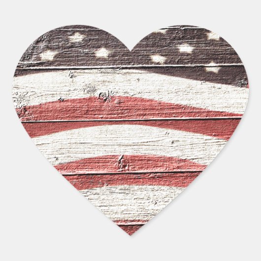 Sticker Cœur Painted American Flag on Rustic Wood Texture (Devant)