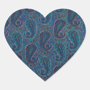 Sticker Cœur Paisley Blue Indian Boho Motif