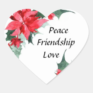 Sticker Cœur Paix, amitié et amour Noël