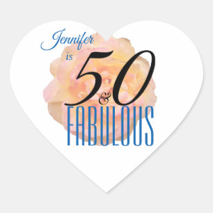 Sticker Cœur Pale Peach Rose 50 et Fabulous Birthday