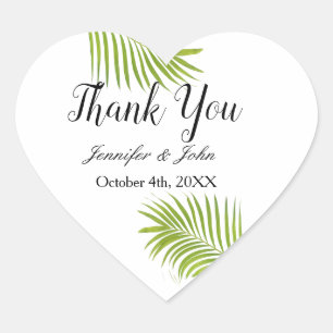 Sticker Cœur Palm Tree Foliage Vert Aquarelle Feuille Mariage