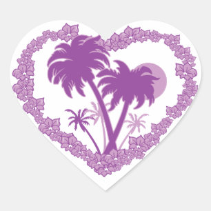 Sticker Cœur Palmier Hawaïen Tropical Cœur