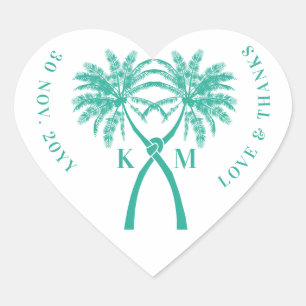 Sticker Cœur Palmiers noués Destination Tropicale Mariage