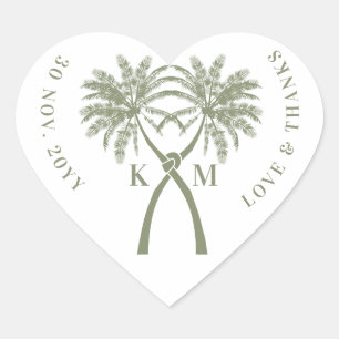 Sticker Cœur Palmiers noués Destination Tropicale Mariage
