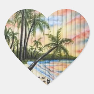STICKER CŒUR PALMIERS TROPICAUX AVEUGLES DE PLAGE