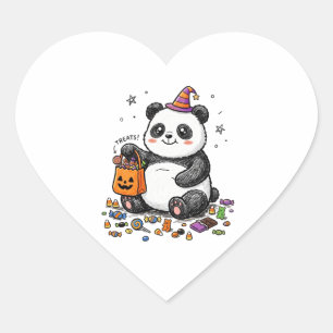 Sticker Cœur Panda potelé d'Halloween avec ventre de bonbons et