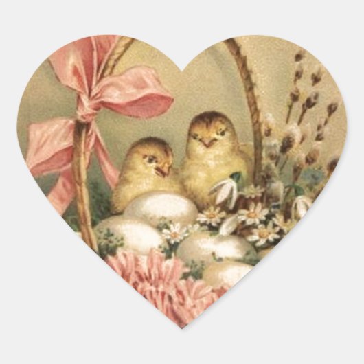 STICKER CŒUR PANIER ÉLÉGANT, POULET, FLEURS ET OEUFS DE PÂQUES (Devant)