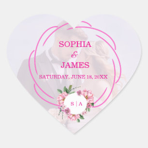Sticker Cœur Panneau de mariage rose et fleur de Citrus Caprici