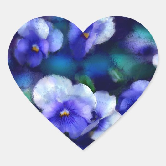 Sticker Cœur Pansies Bleues Pansy Fleur peinture florale (Devant)