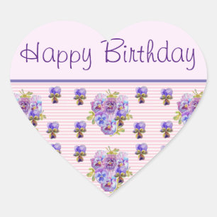 Sticker Cœur Pansy Flower rose Frappe floral Joyeux anniversair