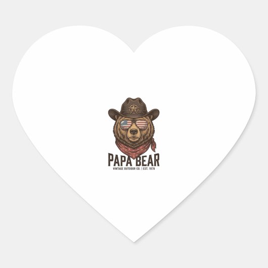 Sticker Cœur Papa Bear Cowboy Bear Patriotic Vintage Vector Des (Devant)