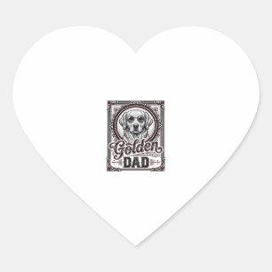 Sticker Cœur Papa Golden Retriever Dessin de gravure vintage_1