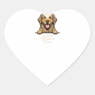 Sticker Cœur Papa Retriever Doré Gravure de Style Vintage
