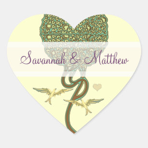 Sticker Cœur Papier à lettres de mariage Art Nouveau Love Bird