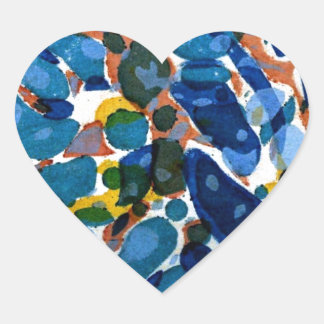 Sticker Cœur Papier bleu marbré