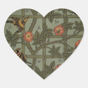 Sticker Cœur Papier peint à motif treillis de William Morris