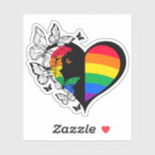 Sticker Coeur papillon arc-en-ciel (Feuille)