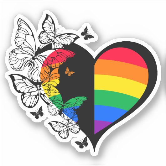 Sticker Coeur papillon arc-en-ciel (Devant)