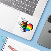 Sticker Coeur papillon arc-en-ciel (Ordinateur portable avec iPhone)