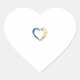 Sticker Cœur Papillon arc-en-ciel cœur design de gravure vintag