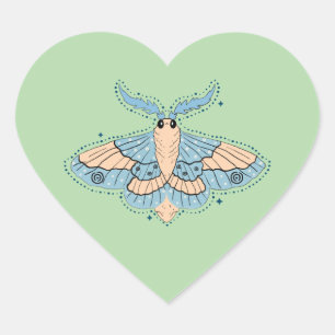 Sticker Cœur Papillon Céleste Fantaisiste — Bleu Douce et Pêche