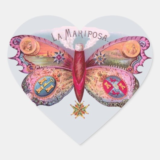 Sticker Cœur Papillon Cigar Antique Peinture publicité (Devant)