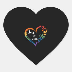 Sticker Cœur Papillon Coeur arc-en-ciel L'amour est l'amour LGB
