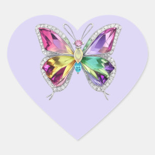 Sticker Cœur Papillon en cristal arc-en-ciel bijoux