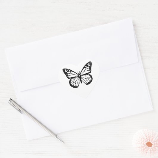 Sticker Cœur Papillon Noir et Blanc (Enveloppe)